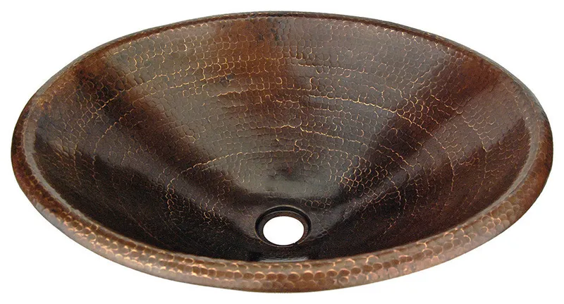 Master Bath Oval Self Rimming Hammered Copper Bathroom Sink