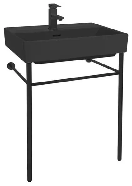 Matte Black Ceramic Console Sink and Matte Black Stand, One Hole