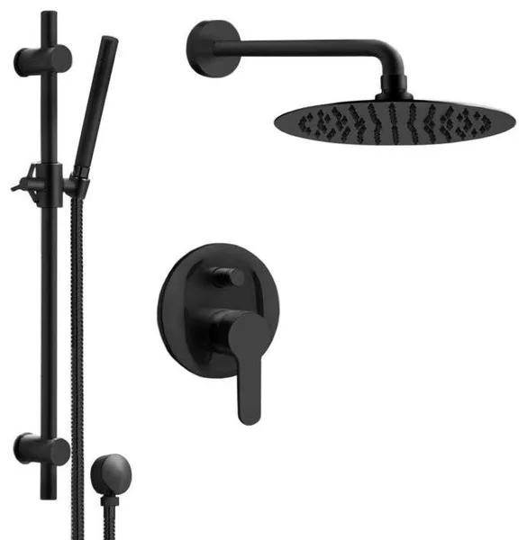 Matte Black Shower System With 12" Rain Shower Head and Hand Shower