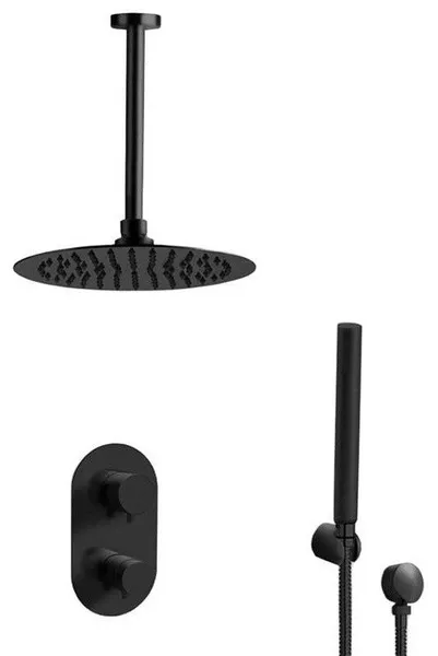 Matte Black Thermostatic Ceiling Shower Set with 10" Rain Shower Head