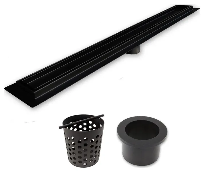 Matte Black Tile Insert Linear Drain, Black Hair Trap Set, SereneDrains, 16 Inch