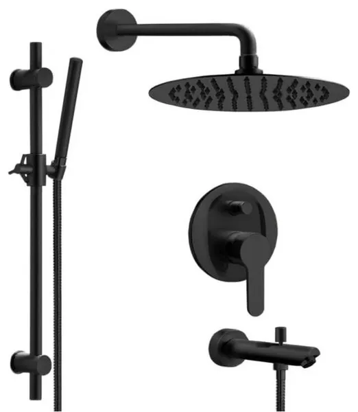 Matte Black Tub and Shower Faucet Set with 12" Rain Shower Head and Hand Shower