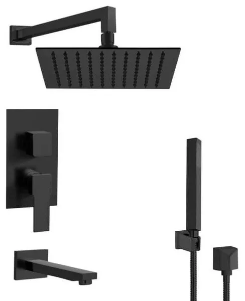 Matte Black Tub and Shower Set with 10" Rain Shower Head and Hand Shower