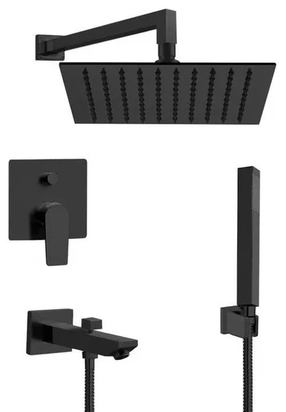 Matte Black Tub and Shower Set with 12" Rain Shower Head and Hand Shower
