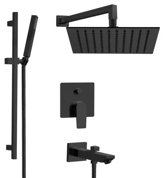 Matte Black Tub and Shower System with 12" Rain Shower Head and Hand Shower