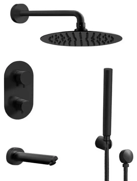 Matte Black Tub and Shower System with 12" Rain Shower Head and Hand Shower