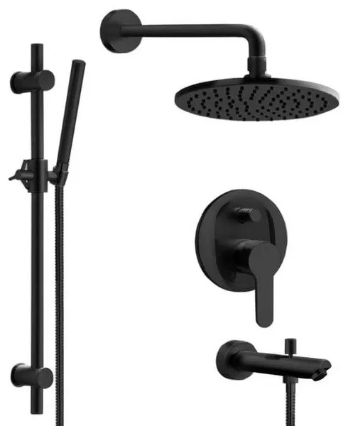 Matte Black Tub and Shower System With 8" Rain Shower Head and Hand Shower