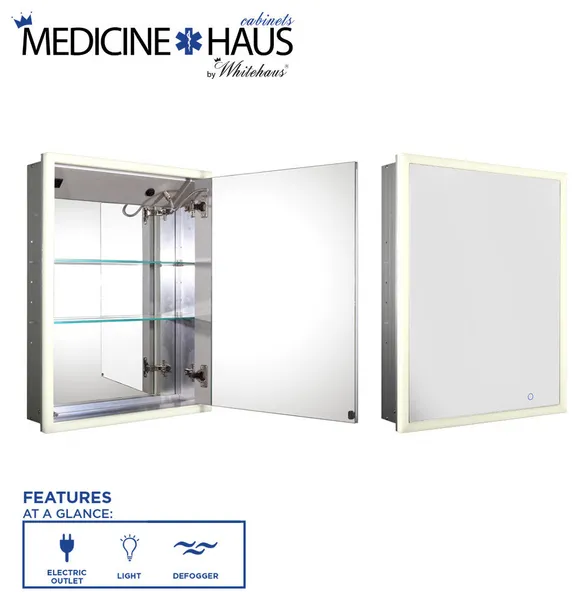 Medicinehaus Recessed Single Mirrored Door Medicine Cabinet With Outlet