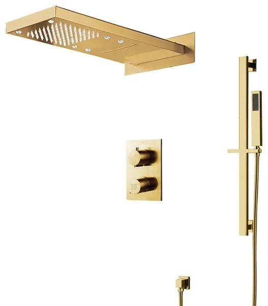 Melfi 22" Brushed Gold Rainfall Shower System, Square Handheld Shower, LED