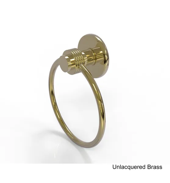Mercury Towel Ring with Groovy Accent, Unlacquered Brass
