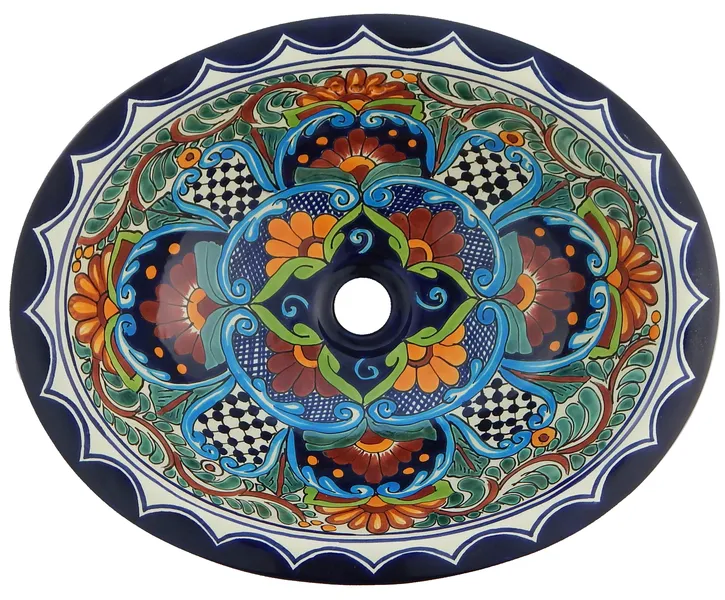 Mexican Talavera Ceramic Hand Painted Bathroom Oval Sink