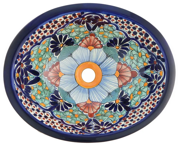 Mexican Talavera Ceramic Hand Painted Bathroom Oval Sink