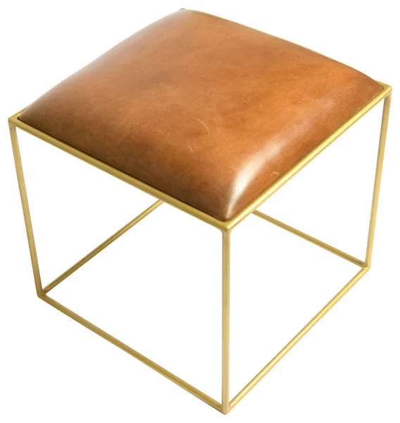 Midcentury Genuine Leather Stool, Small
