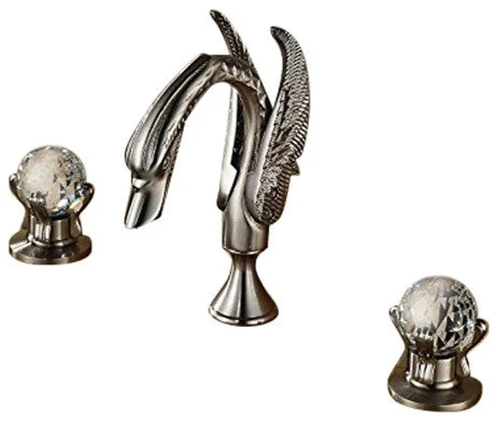 Milan Brushed Nickel Swan Shaped Dual Handle Bathroom Sink Faucet