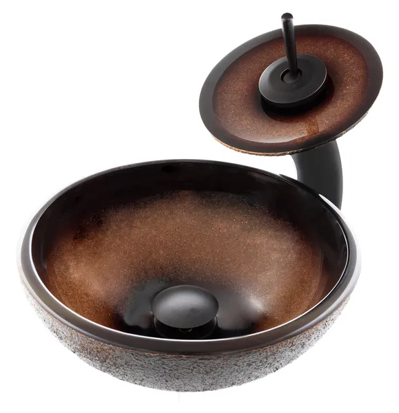Mini 12" Black and Copper Glass Vessel Sink Combo Set
