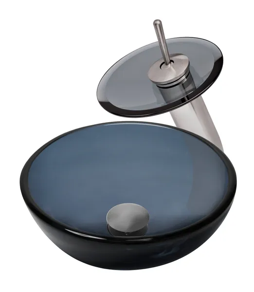 Mini 12" Clear Slate Grey Glass Vessel Sink Combo with Faucet and Drain, Brushed Nickel
