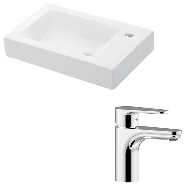Minimal and GR 22.1" Ceramic White Bathroom Sink with Chrome Single Lever Faucet