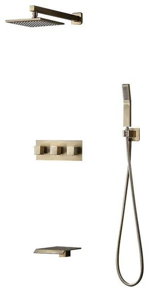 Moda Wall-Mounted 10" Shower System, Brushed Gold With Tub Spout Solid Brass