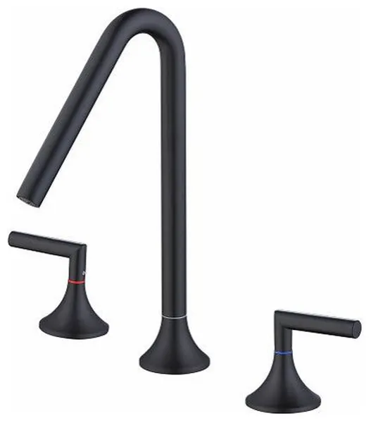 Modern 2-Lever Handle Deck Mounted Bathroom Sink Faucet, Black