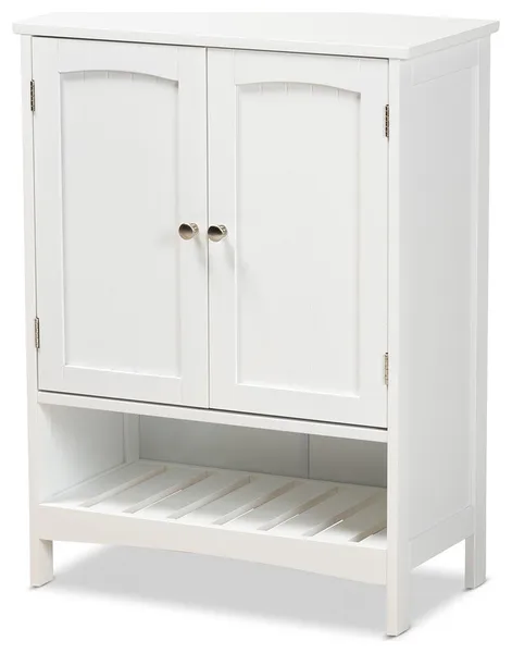 Modern and Contemporary White Finished Wood 2-Door Bathroom Storage Cabinet