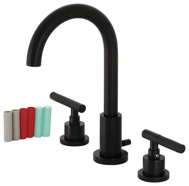 Modern Black Bathroom Faucet with Dual Lever Handles and Arched Spout