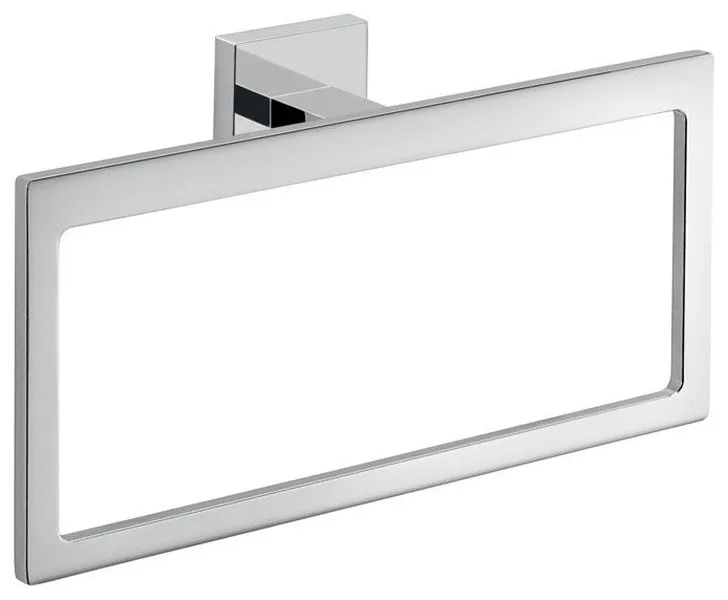 Modern Rectangular Chromed Brass and Cromall Towel Ring