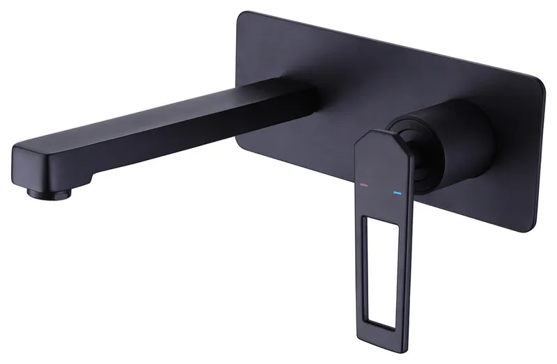 Modern Single Handle Wall Mounted ,Matte Black Bathroom Sink Faucet With Deck