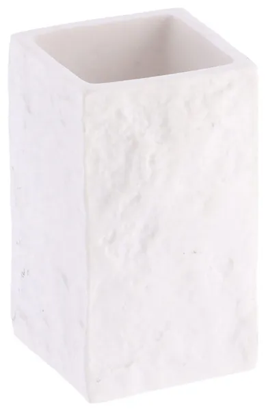 Modern Square Resin Stone Effect Bathroom Tumbler – Versatile Toothbrush Holder, White