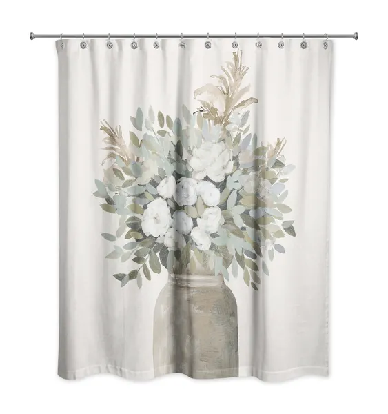 Modern Transitional Flowers 71"x74" Shower Curtain