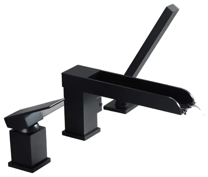 Modern Waterfall Bathtub Faucet with Single Handle and 360° Swivel Spout, Black