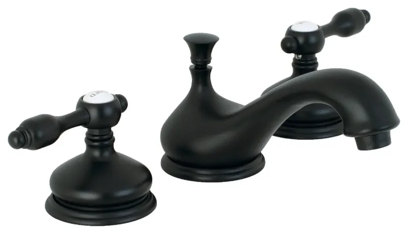Modern Widespread Bathroom Faucet with Curved Spout & Dual Levers, Black