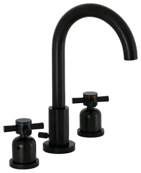 Modern Widespread Faucet with High Gooseneck Spout and Cross Handles, Black
