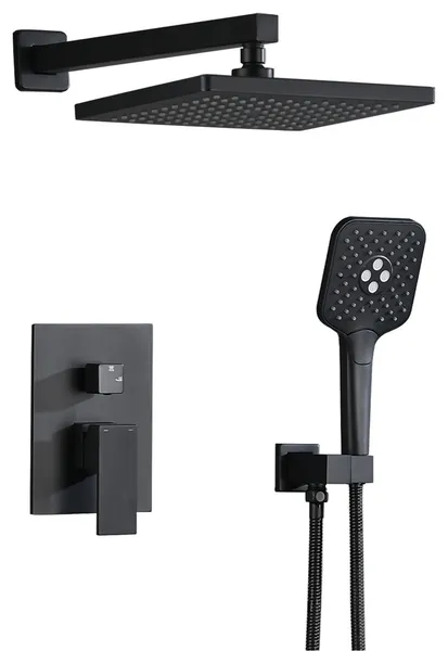 Modern10 inches Rain Shower Set with 3 Function Handheld Shower Head, Matte Black