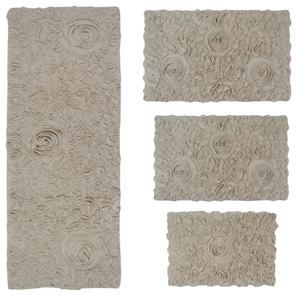 Modesto 100% Cotton Tufted Machine Washable Bath Rug 4-Piece Set, Linen