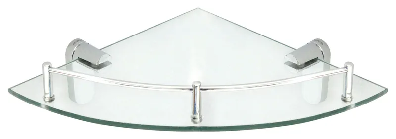 MODONA's 10.5" Glass Corner Shelf With Rail, Polished Chrome