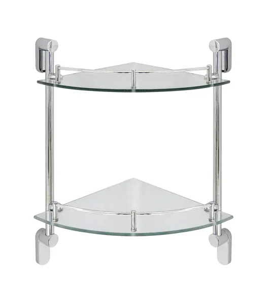 MODONA's 11.5" Double Glass Corner Shelf With Rail, Polished Chrome