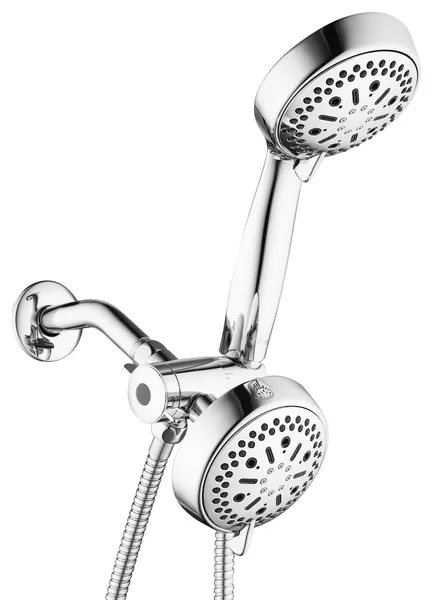 MODONA's 6 Function DUAL Massage Shower Head and Hand Shower, Polished Chrome