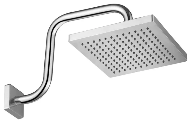 MODONA's 8" SQUARE Rains Shower Head With SQUARE Shower Arm, Polished Chrome