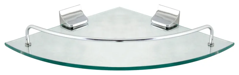 MODONA's 9.5" Glass Corner Shelf With Rail, Polished Chrome