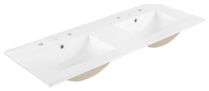 Modway Cayman 48" Ceramic Double Basin Bathroom Sink in White