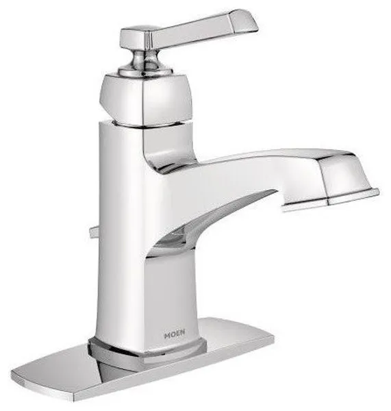 Moen Boardwalk Single-Handle Chrome Bathroom Faucet with Deckplate and Metal