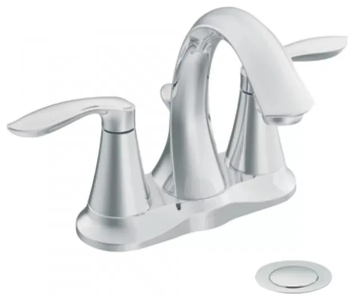 Moen Eva Two-Handle High Arc Centerset Chrome Bathroom Faucet with Metal Pop-Up