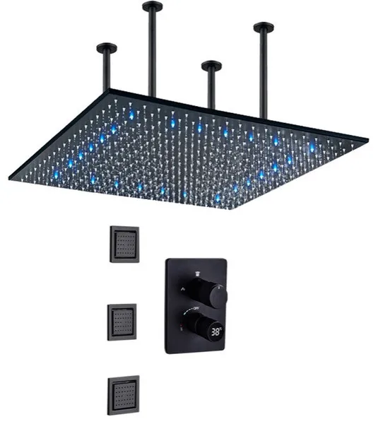 Molfetta 24" Digital Matte Black LED Rainfall Shower System With 3 Jetted Body