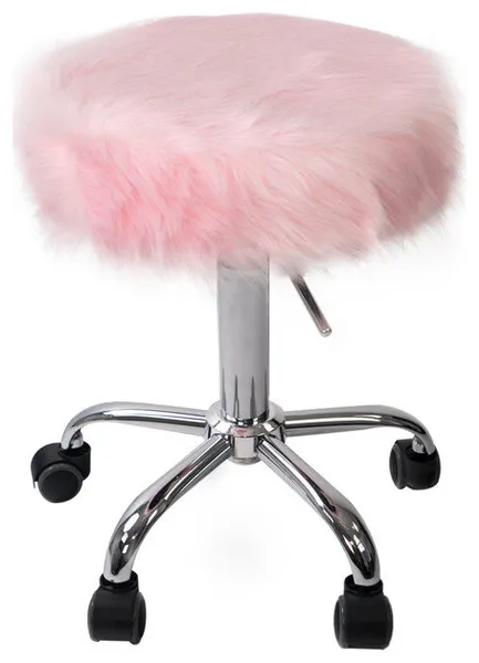 Momo Faux Fur Vanity Stool Accent Chair, Pink