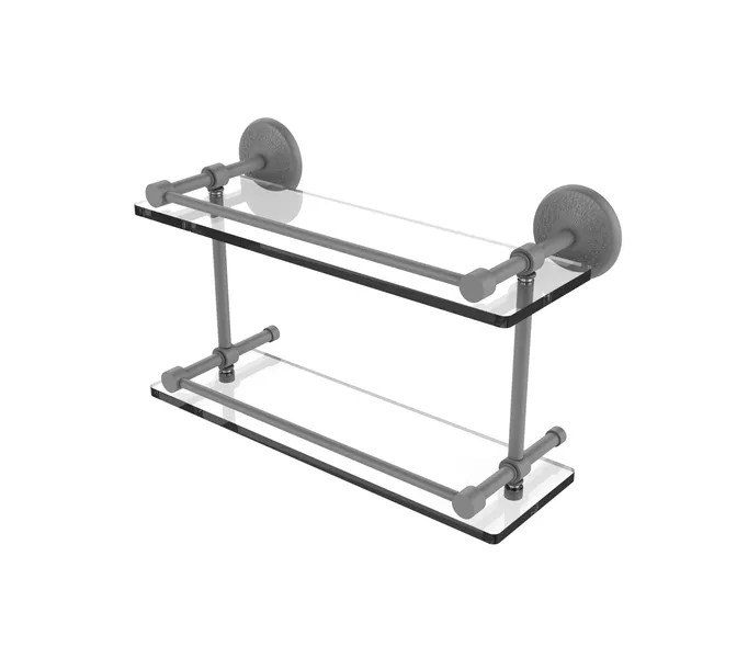 Monte Carlo 16" Double Glass Shelf with Gallery Rail, Matte Gray