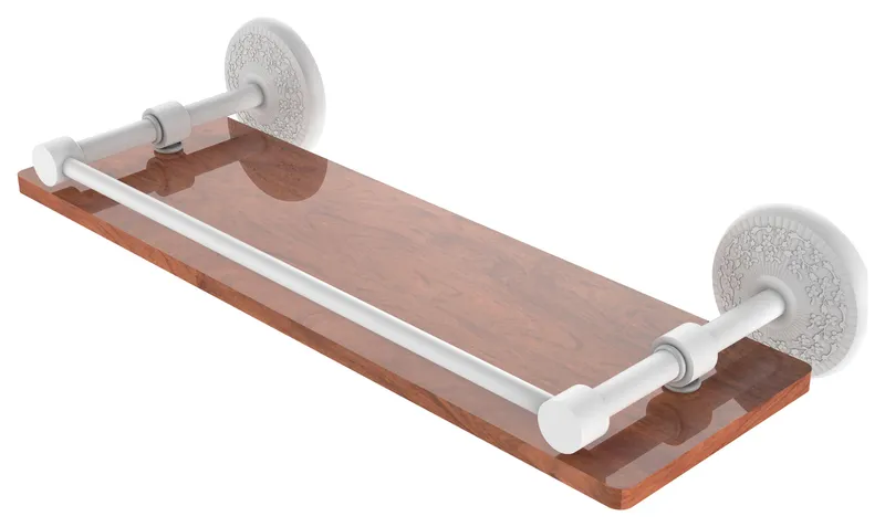 Monte Carlo 16" Solid Wood Shelf with Gallery Rail, Matte White