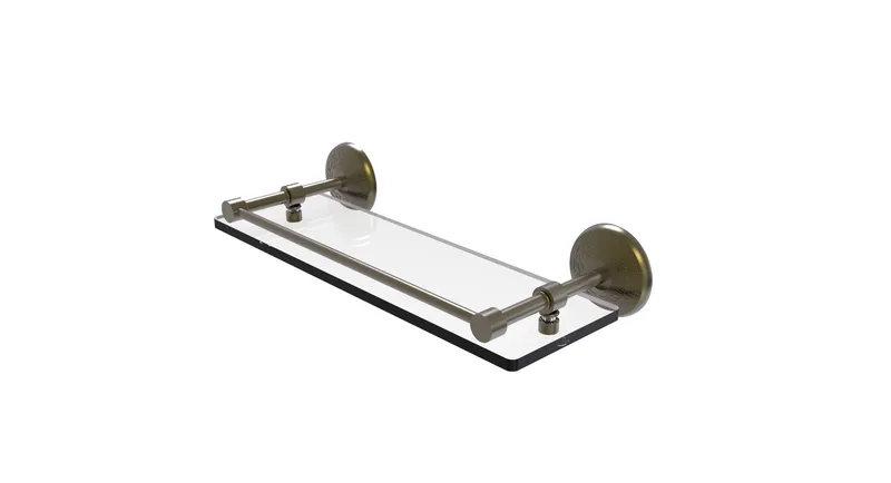Monte Carlo 16" Tempered Glass Shelf with Gallery Rail, Antique Brass