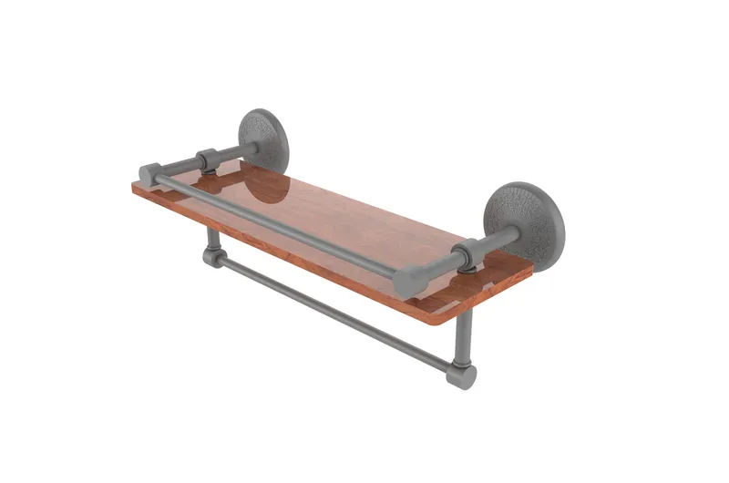 Monte Carlo 16" Wood Shelf with Gallery Rail and Towel Bar, Matte Gray