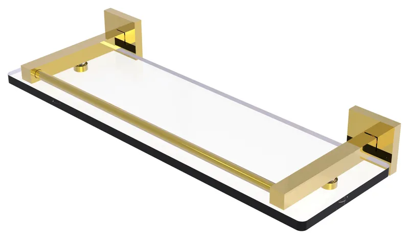 Montero 16" Glass Shelf with Gallery Rail, Polished Brass