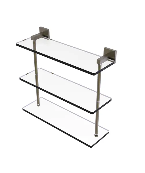 Montero 16" Triple Tiered Glass Shelf, Antique Brass
